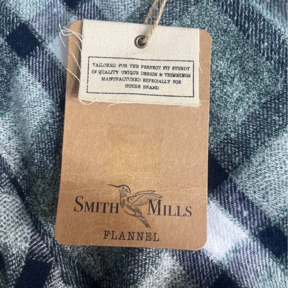 Smith Mills Flannel Shirt Mens Blue Green New Plaid Button Front Warm - Picture 9 of 9
